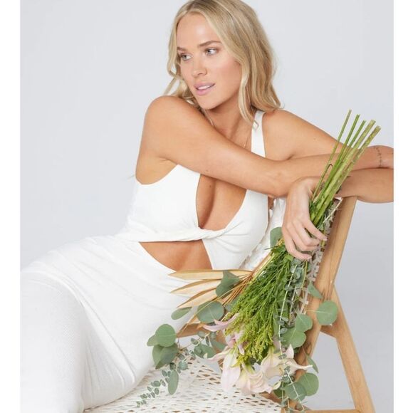 L Space Nico Ribbed Fabric Twisted Front Stretchy Midi Dress With Side Split - Picture 2 of 6